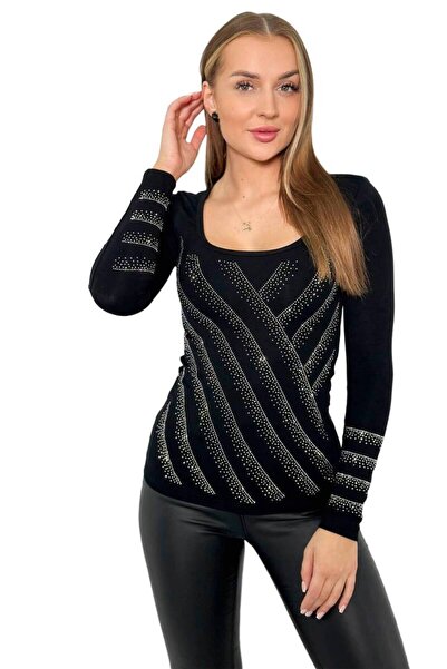 Kesi Bluzka dzianinowa z okrągłym dekoltem czarna