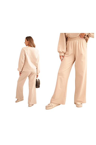 Kesi Beżowy komplet dresowy bluza + spodnie