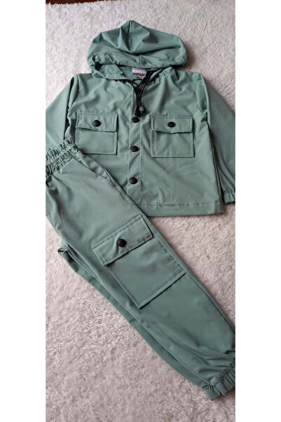 CANSU BUTİK Unisex Parachute Fabric Pocketed Hooded Suit Green