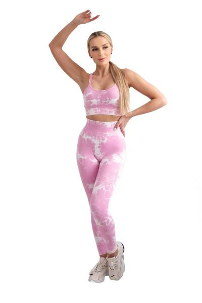 Kesi Complet top fitness + legginsy push up jasny różowy + ecru
