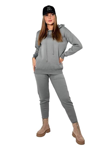 Kesi Komplet sweterkowy Bluza + Spodnie ciemny szary