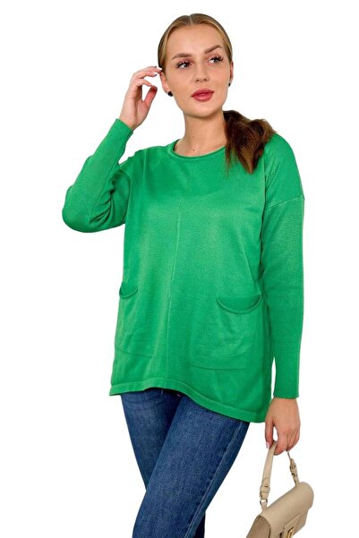 Kesi Pulover verde deschis cu buzunare frontale