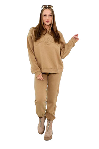 Kesi Komplet bawełniany ocieplany bluza + spodnie Brooklyn camelowy