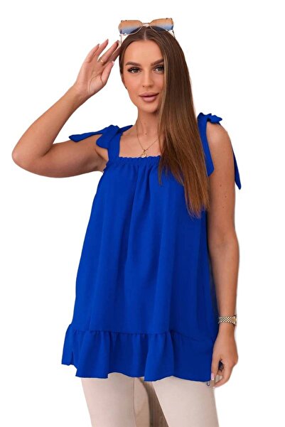 Kesi Bluzka na ramiączka z kokardami chabrowa