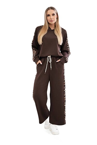 Kesi Komplet z wiskozy z lampasami w panterkę brązowy