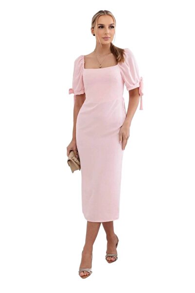 Kesi Sukienka marszczona z tyłu z wiązanym rękawem jasny różowy