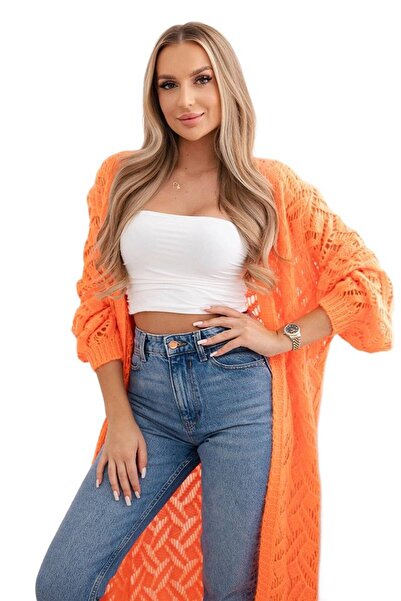 Kesi Sweter długi kardigan Super KID Moher pomarańczowy neon