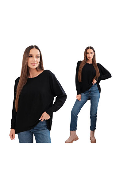 Kesi Pulover de damă cu spate mai lung și stea în relief, negru