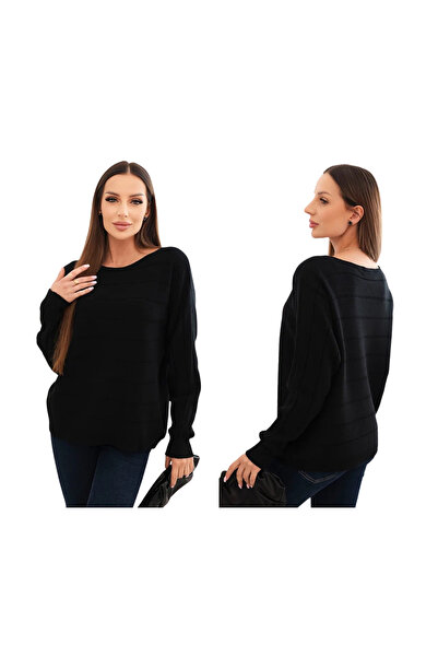 Kesi Pulover de damă din viscoză cu model ajurat și mâneci lungi, negru