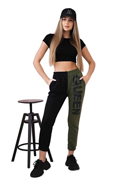Kesi Pantaloni de trening pentru femei cu inscripția QUEEN kaki