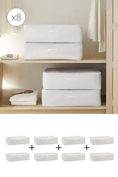 Homewave 8 Pieces Mega Size Gray Gingham Under-Bed Suitcase Organizer Bag 74X...