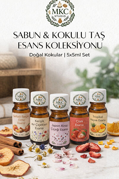 MKC STUDIO 5×5 ML Sabun Bazı & Kokulu Taş Esansı (Kış-Kır Çiçeği-Japon Kiraz-...