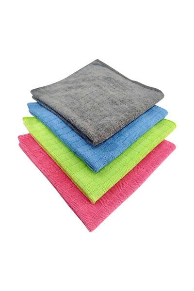 Silver Kareli Mikrofiber Genel Temizlik ve Tezgah Bezi Karma 40*40 cm (4 Adet)