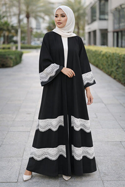 GRYPHON ASA Abaya made of crepe fabric with lace trim