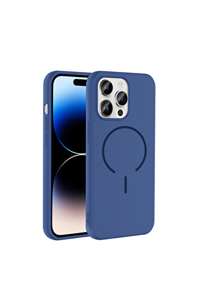 Paladyum Case غطاء ميتا من السيليكون باللون الأزرق الداكن متوافق مع هاتف iPho...