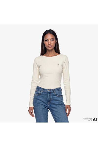 Tommy Hilfiger Kadın Bej Uzun Kollu T-Shirt