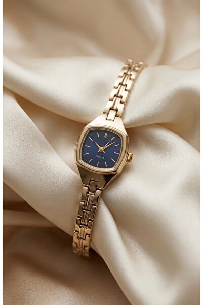 KLISHE Butik Kadın Çelik Saat Gold Renk Minimal Mavi Kadran Vintage Zarif Old...