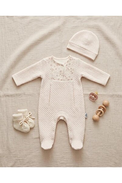 Tongs Baby Girl's Salmon Color Jumpsuit & Beanie Set