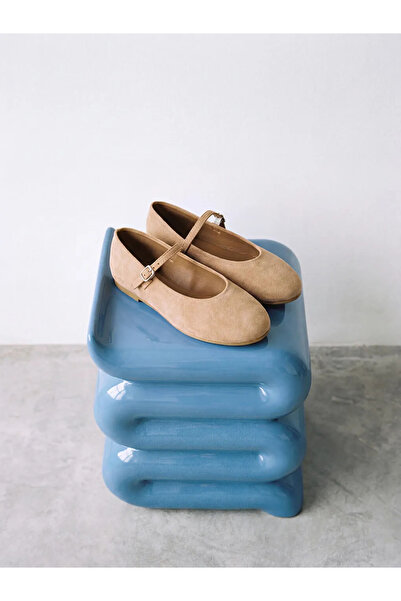 LC Waikiki Lcw Steps Beige Suede-Look Girl Child Ballet Flats