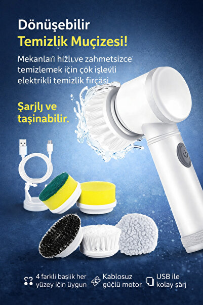 Ervinay Şarjlı Elektrikli Temizlik Fırçası Çok Amaçlı Mutfak Banyo Fayans Tem...