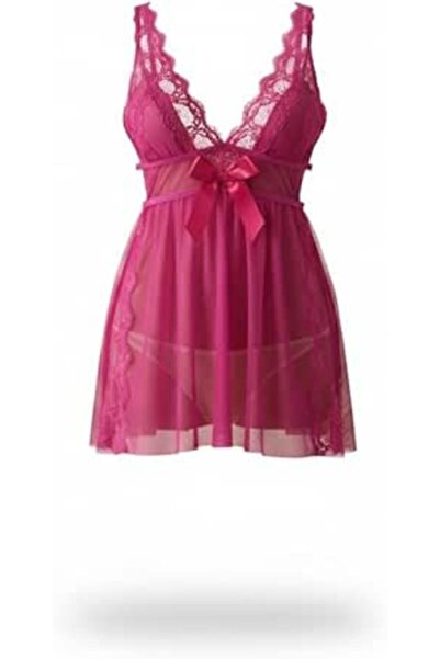 Generic Lingerie Babydoll Lace for Women, Bright Pink Color, Transparent Mesh...
