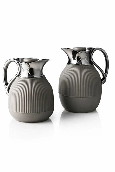 Urbanza Set of 2 Luxury Vacuum Flask Coffee Tea Thermos Silver Lid Ribbed Ara...