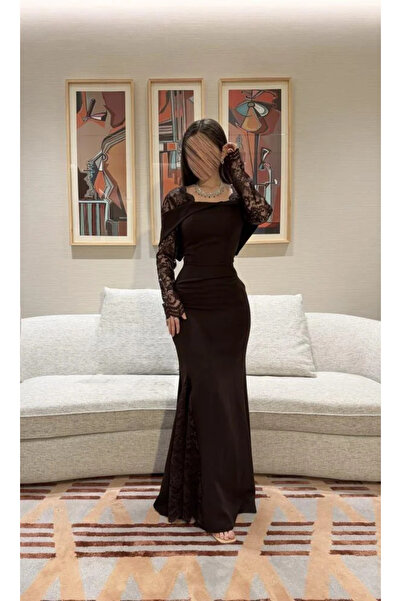 MANGONA فستان بني مع دانتيل 9316