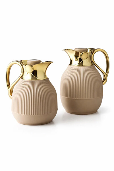 Urbanza 2 Piece Silver Insulated Vacuum Flask Thermos Set Hot & Cold Arabic C...