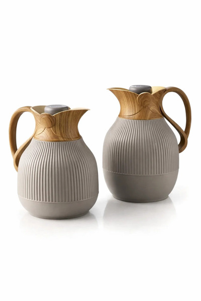 Urbanza Set of 2 Luxury Vacuum Flask Coffee Tea Thermos Wood Lid Ribbed Arabi...