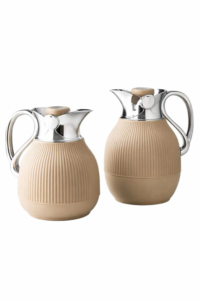 Urbanza 2 Pcs Luxury Thermos Set Beige Vacuum Flask Double Wall Coffee Tea Ca...
