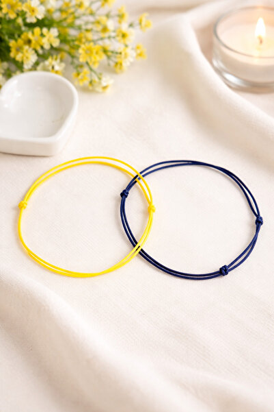 Crystal Atelier Sarı lacivert kaydırmalı kilit örgü taraftar bilekliği