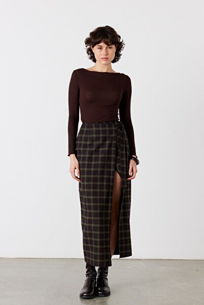 FACETTE Καρό μίντι φούστα Vela σε καφέ απόχρωση