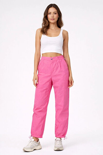 Alfanora Women's Parachute Fabric Pants with Adjustable Waist and Cuffs - Pink