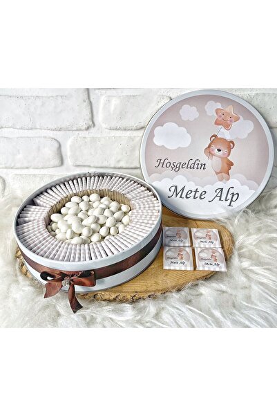 100 Adet+200 Gr Drajeli Kahverengi Ayıcıklı İsme Özel Hoşgeldin Erkek Bebek Hediyelik Çikolata