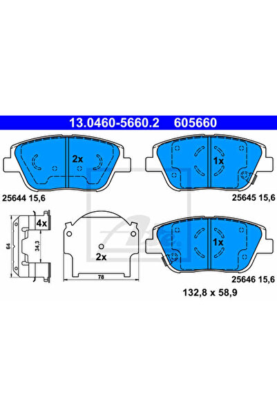 Ate Σετ τακάκια φρένων, δισκόφρενο 13.0460-5660.2