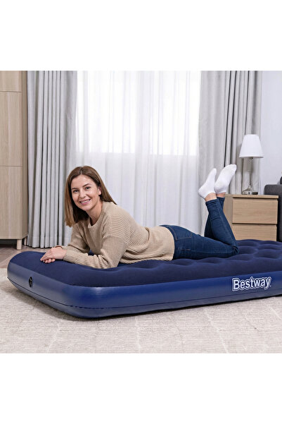 BESTWAY Inflatable mattress - single, velour - blue - 188 x 99 x 22 cm