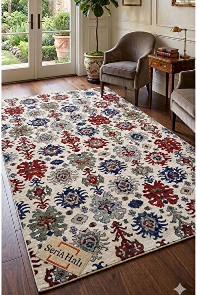 SERİA HALI Turkish Anatolian Kilim Rug Motifs in Non-Slip Sole Machine Washab...