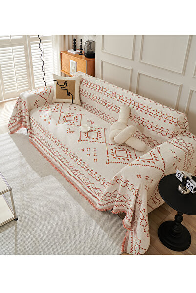 L&Wen غطاء أريكة، بطانية من نسيج الشنيل مزينة بشرابات، مزدوج الوجهين