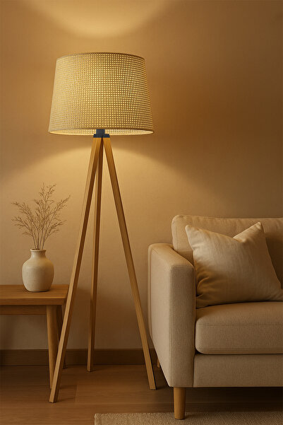 Allians El yapımı doğal hasır krem ahşap şık lambader