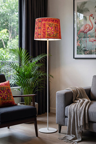 Allians Modern Tek Ayaklı Krem Metal Lambader, Şık Oturma ve Yatak Odası Dekoru