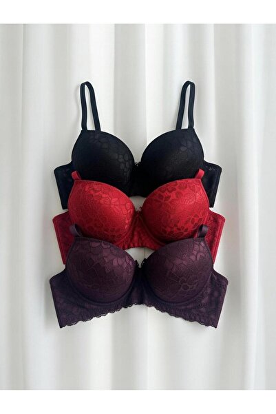 Gold Night حزمة ثلاثية من حمالة الصدر الناعمة المبطنة والداعمة للنساء دانتيل ...