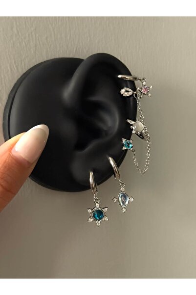 h&b design jewel Silver Parlayan 6 Lı Küpe Seti