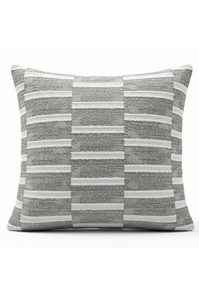 AKDC وسادة مربعة من بوليستر مقاس 42 سم - وسادة زينة عصرية مخطط الرمادي والأبيض