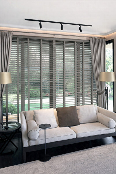 N.Luxury Kül Gri 50mm %100 Gerçek Ahşap Jaluzi Perde Redüktörlü Zincir Mekani...