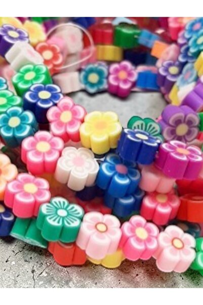 Armada 50 قطعة من خرز الفيمو متعدد الألوان ذو بنقشة زهور فتحات (قطر: 8 مم)