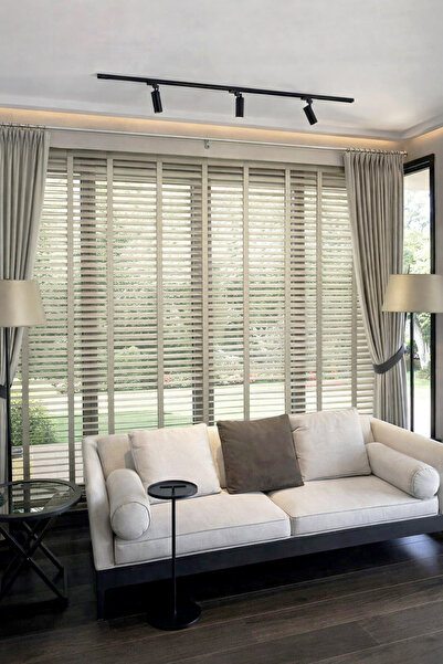 N.Luxury Kum Beji 50mm %100 Gerçek Ahşap Jaluzi Perde Redüktörlü Zincir Mekan...