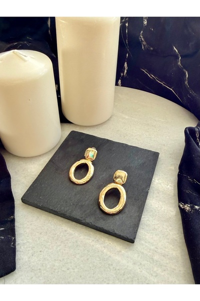 Merishe Jewerly أقراط ذهبية بيضاوية الشكل عصرية مزينة بالخرز