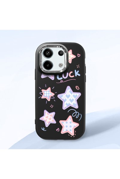 CHICASELUX Black Soft Silicone Phone Colorful Stars with Camera Protection Co...