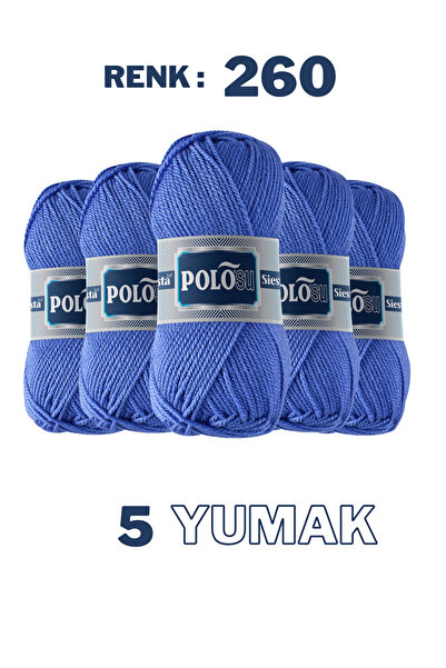 Polosu (5 Adet) Siesta Soft - Atkı Yelek Kazak El Örgü Ipliği - 260 Koyu Mavi