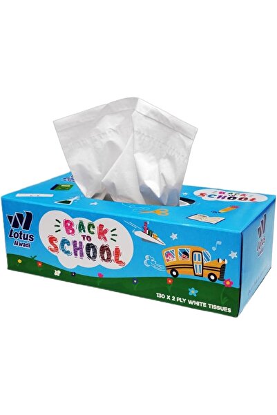lotus alwadi Back to School Facial Tissue 130 Sheet, 2ply, 30 Boxes/Carton, 3900 Tissues Total - All